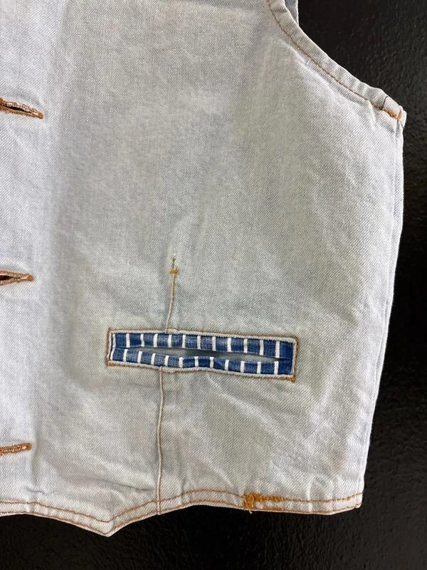 Vintage Denim Vest 90s Light Wash Blue Western Americana Workwear Button Front C – photo 2